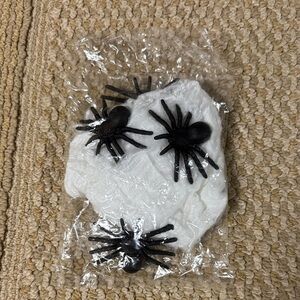 White Halloween Decor with Black Spiders